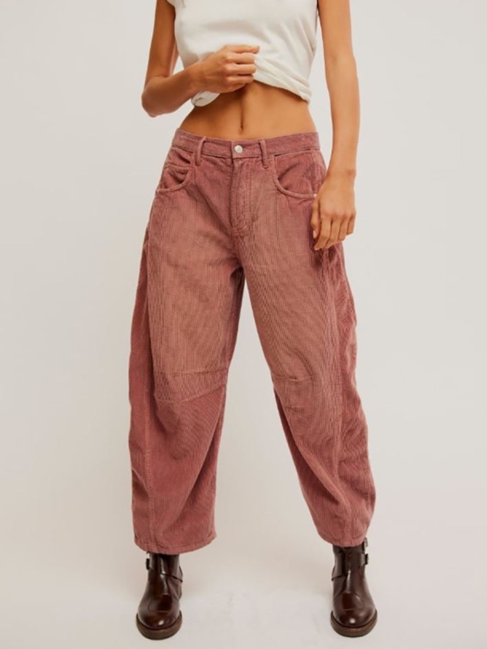 Free People We The Free Pink Good Luck Mid-Rise Corduroy Barrel Pants Size 30